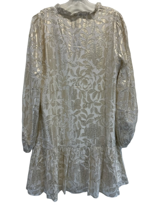 Lilly Pulitzer Size 12 Gold & White Silk Blend Long Sleeve Floral Tiered Dress Gold & White / 12