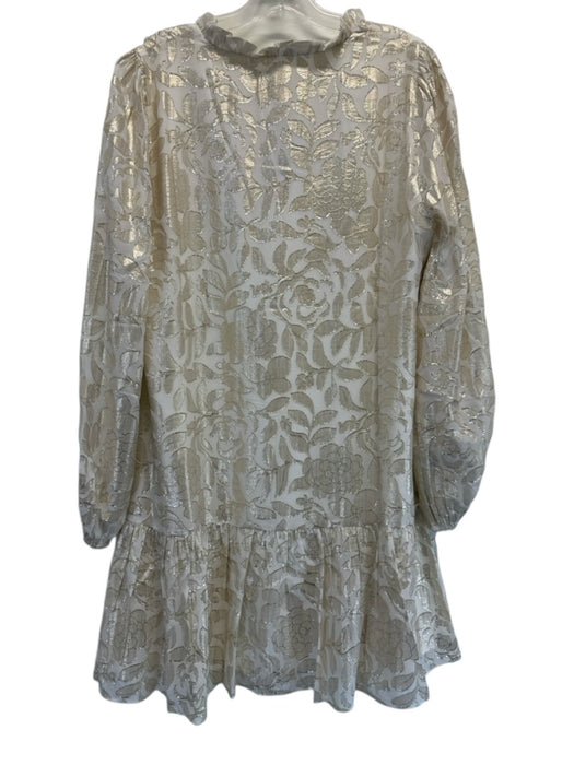 Lilly Pulitzer Size 12 Gold & White Silk Blend Long Sleeve Floral Tiered Dress Gold & White / 12