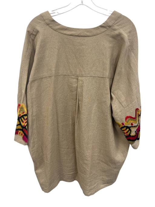 Natori Size Large Red, Yellow, Tan Linen Blend Long Sleeve Embroidered Tunic Top Red, Yellow, Tan / Large