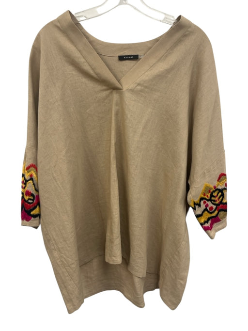 Natori Size Large Red, Yellow, Tan Linen Blend Long Sleeve Embroidered Tunic Top Red, Yellow, Tan / Large