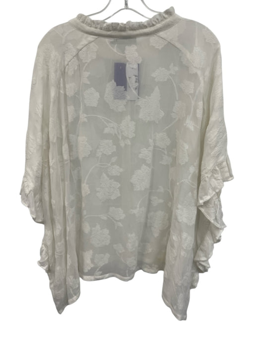 masai Size Large White Viscose Blend Drop Shoulder Floral Ruffle Top White / Large