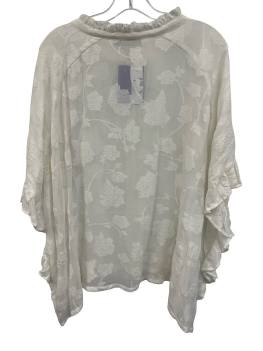 masai Size Large White Viscose Blend Drop Shoulder Floral Ruffle Top White / Large