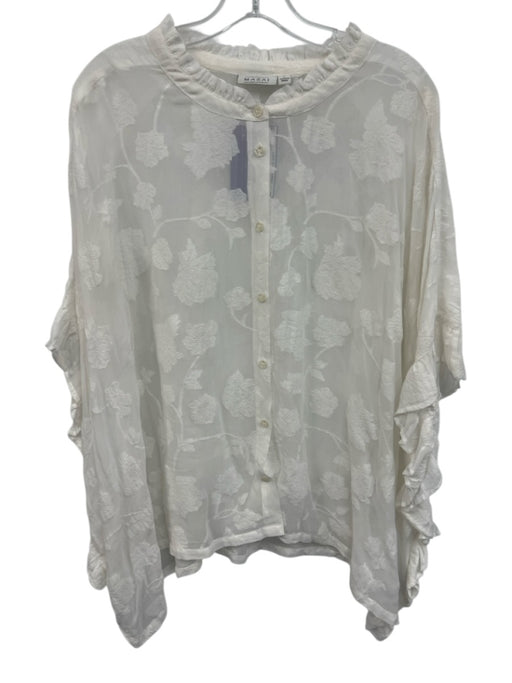 masai Size Large White Viscose Blend Drop Shoulder Floral Ruffle Top White / Large