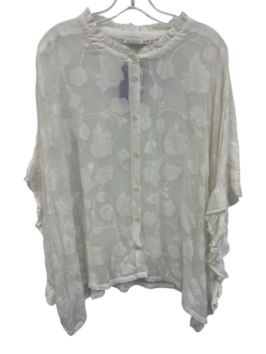 masai Size Large White Viscose Blend Drop Shoulder Floral Ruffle Top White / Large