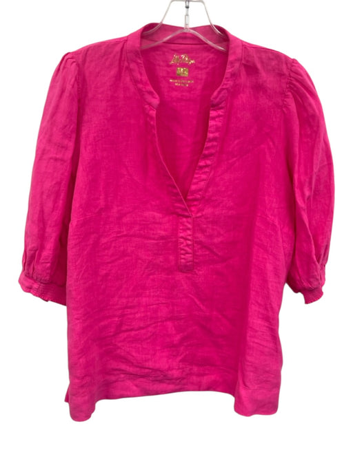 Lilly Pulitzer Size 12 Hot pink Linen Half Sleeve Shirred Top Hot pink / 12