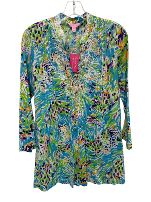 Lilly Pulitzer Size XS Blue, Green, Orange Cotton Long Sleeve Embellished Top Blue, Green, Orange / XS