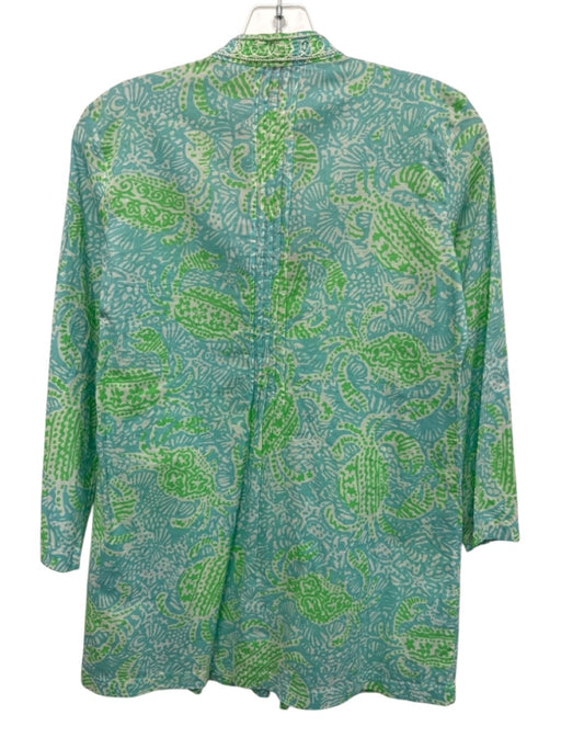 Lilly Pulitzer Size XS Blue, Green, White Cotton Long Sleeve Abstract Floral Top Blue, Green, White / XS