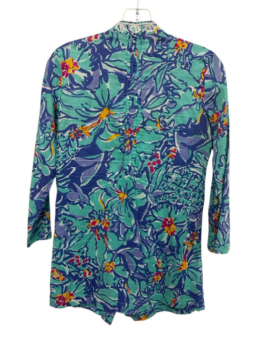 Lilly Pulitzer Size XS Blue, Green, Pink Cotton Long Sleeve Abstract Floral Top Blue, Green, Pink / XS