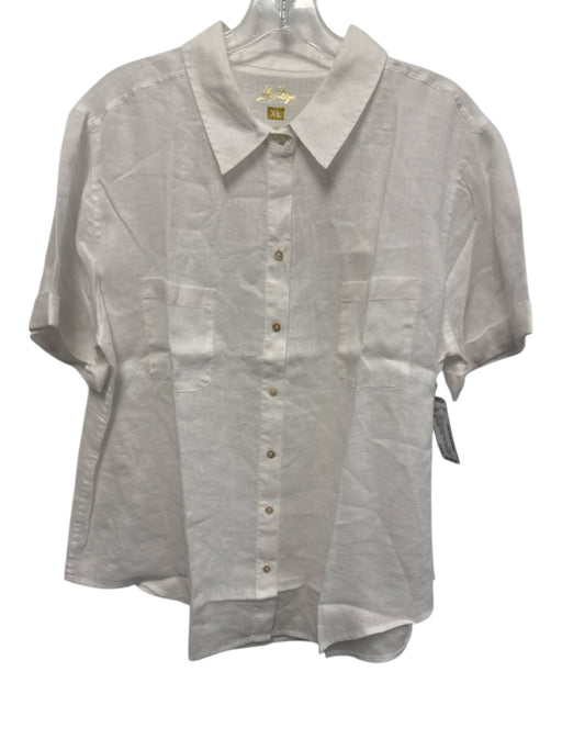 Lilly Pulitzer Size XL White Linen Short Sleeve Button Front Patch Pocket Top White / XL