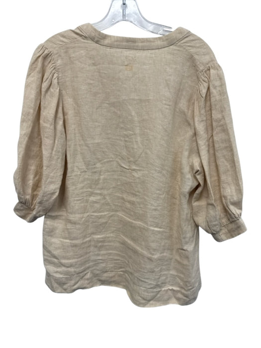 Lilly Pulitzer Size 12 Beige Linen Half Sleeve Shirred Top Beige / 12