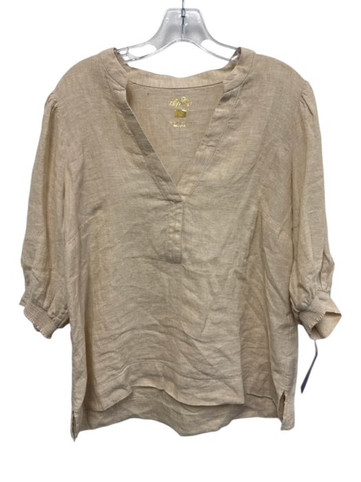 Lilly Pulitzer Size 12 Beige Linen Half Sleeve Shirred Top Beige / 12