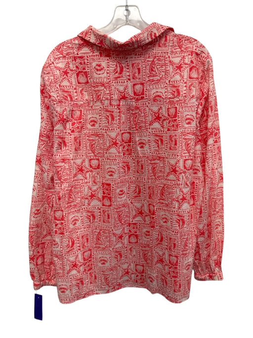 Lilly Pulitzer Size XL Red & White Cotton Blend Long Sleeve V Neck Collar Top Red & White / XL