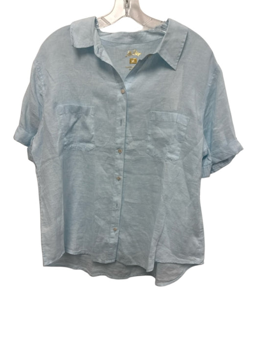 Lilly Pulitzer Size XL Light Blue Linen Short Sleeve Button Front Collar Top Light Blue / XL