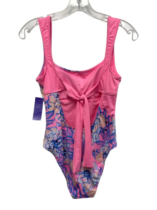 Lilly Pulitzer Size 10 Pink, Blue, Beige Sleeveless Floral Tie Back swimwear Pink, Blue, Beige / 10