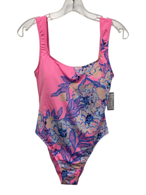 Lilly Pulitzer Size 10 Pink, Blue, Beige Sleeveless Floral Tie Back swimwear Pink, Blue, Beige / 10