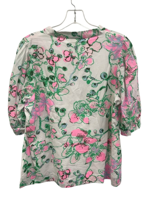 Lilly Pulitzer Size Large Pink, Green, Blue Cotton Blend Short Puff Sleeve Top Pink, Green, Blue / Large