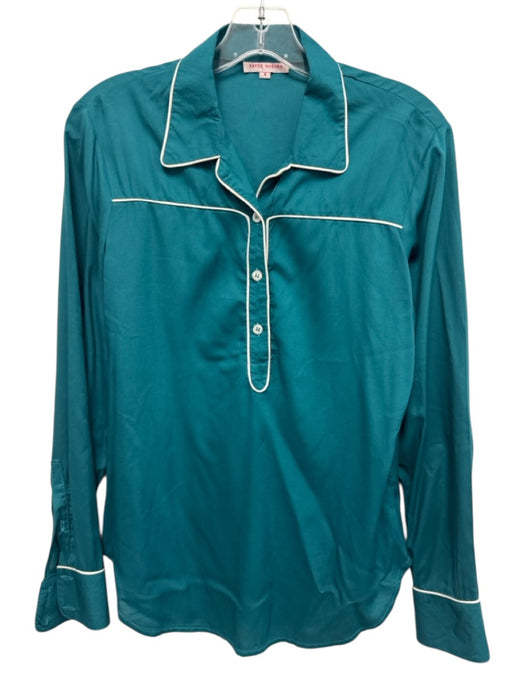 Kayce Hughes Size 4 Teal Green Viscose Long Sleeve Piping Quarter Button Top Teal Green / 4