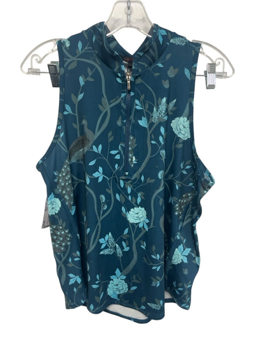 Greyson Size Large Blue, White, Teal Nylon Blend Elastic Waist Floral Skirt Set Blue, White, Teal / Large