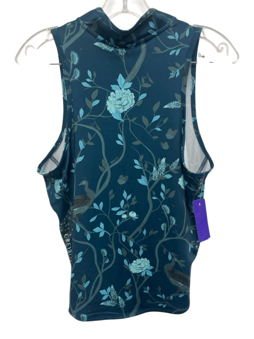 Greyson Size Large Blue, White, Teal Nylon Blend Elastic Waist Floral Skirt Set Blue, White, Teal / Large