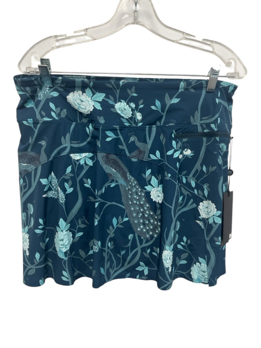 Greyson Size Large Blue, White, Teal Nylon Blend Elastic Waist Floral Skirt Set Blue, White, Teal / Large