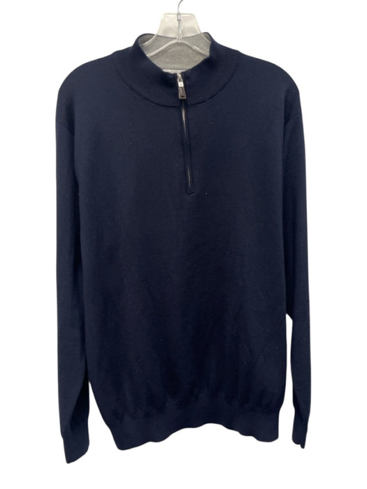 Peter Millar Size XL Navy Blue Cashmere Blend Solid Quarter Zip Men's Sweater Navy Blue / XL