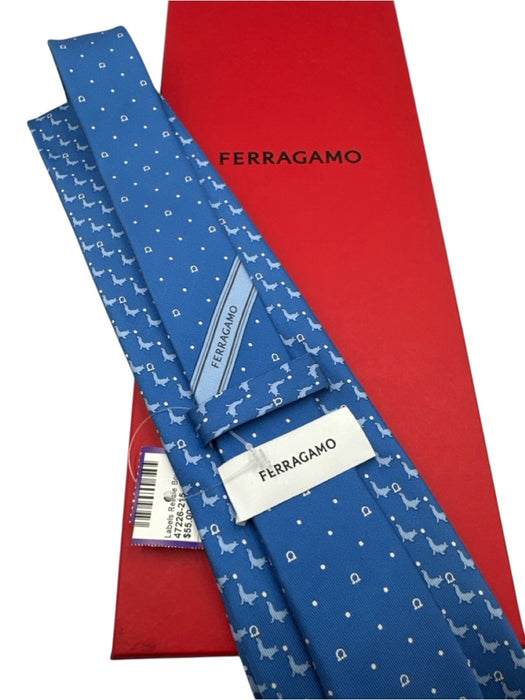 Ferragamo Blue & White Silk All Over Print Men's Tie Blue & White