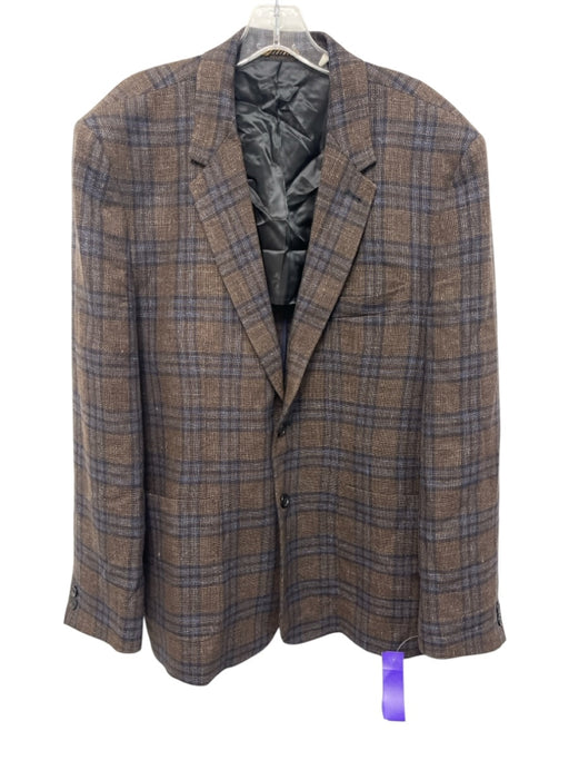 Billy Reid Brown & Blue Virgin Wool Plaid 2 Button Men's Blazer Brown & Blue / 46R