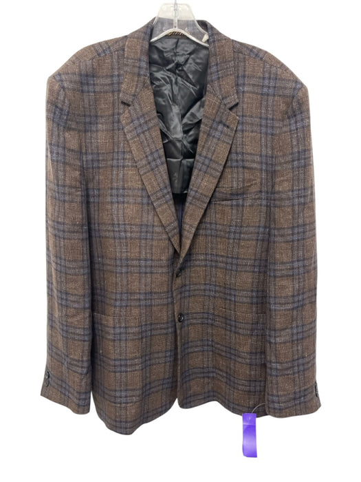Billy Reid Brown & Blue Virgin Wool Plaid 2 Button Men's Blazer Brown & Blue / 46R