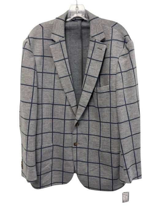 Peter Millar Gray & Blue Cotton Blend Grid 2 Button Men's Blazer Gray & Blue / XL