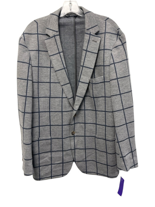 Peter Millar Gray & Blue Cotton Blend Grid 2 Button Men's Blazer Gray & Blue / XL