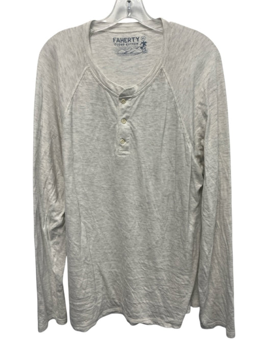 Faherty Size XL White Cotton Blend Heathered Henley Men's Long Sleeve Shirt White / XL