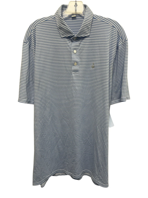 Holderness & Bourne Size XL Blue & White Synthetic Striped Polo Short Sleeve Blue & White / XL