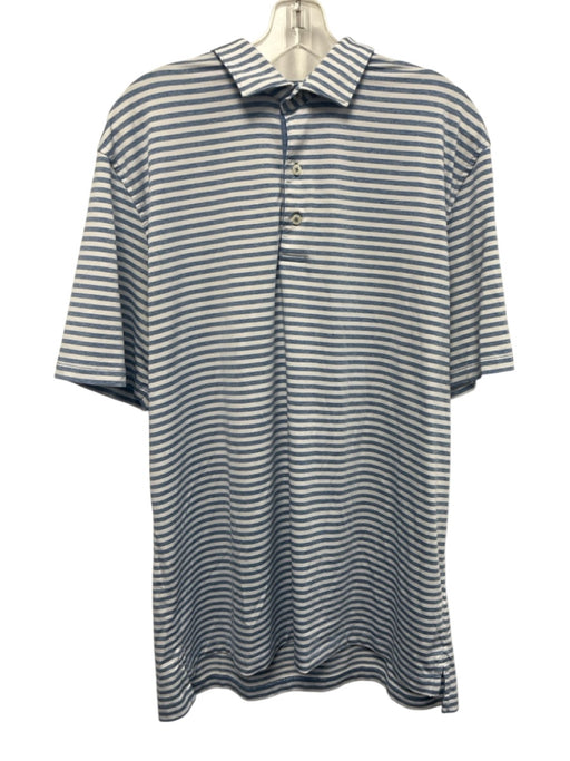 Johnnie O Size L Blue & White Synthetic Striped Polo Athleisure Short Sleeve Blue & White / L