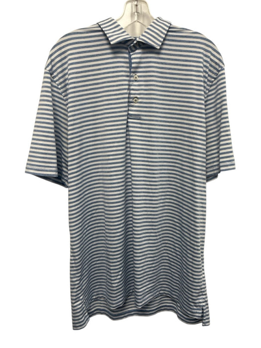 Johnnie O Size L Blue & White Synthetic Striped Polo Athleisure Short Sleeve Blue & White / L