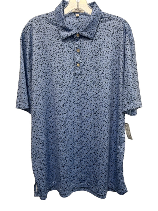 Peter Millar Size L Blue Synthetic Abstract Polo Athleisure Men's Short Sleeve Blue / L