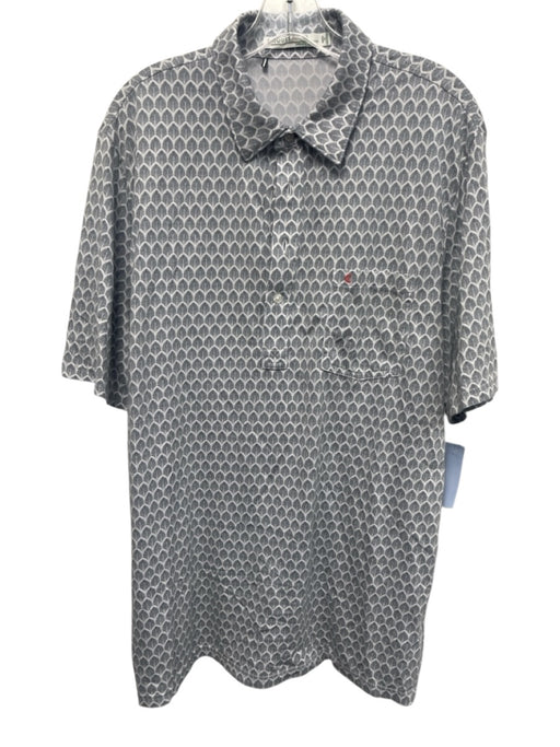 Criquet Size XL Gray & White Synthetic Floral Polo Men's Short Sleeve Gray & White / XL