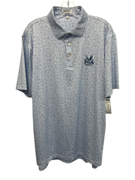 Peter Millar Size L Blue & White Synthetic Glasses Polo Athleisure Short Sleeve Blue & White / L
