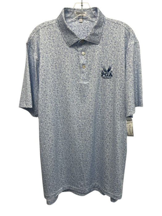 Peter Millar Size L Blue & White Synthetic Glasses Polo Athleisure Short Sleeve Blue & White / L