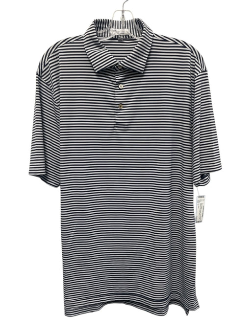 Peter Millar Size L Black & White Synthetic Striped Polo Athleisure Short Sleeve Black & White / L