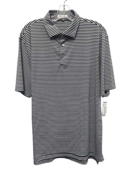 Peter Millar Size L Black & White Synthetic Striped Polo Athleisure Short Sleeve Black & White / L