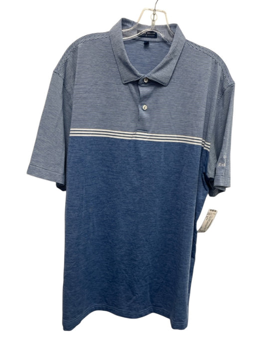 Peter Millar Size XL Blue & White Synthetic Striped Polo Athleisure Short Sleeve Blue & White / XL