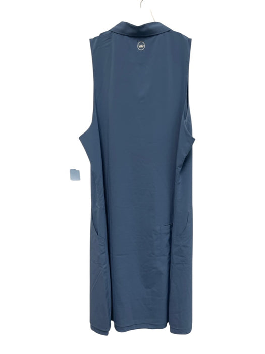 Peter Millar Size L Blue Poly Blend Zip Front Sleeveless Patch Pocket Dress Blue / L