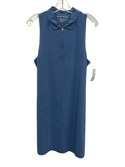 Peter Millar Size L Blue Poly Blend Zip Front Sleeveless Patch Pocket Dress Blue / L