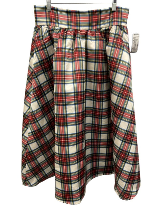 Henry Duvall Size M White, Green & Multi Polyester Plaid Maxi Pockets Skirt White, Green & Multi / M