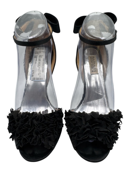 Badgley Mischka Shoe Size 8M Black Textile open toe 3D flower Bow Detail Heels Black / 8M