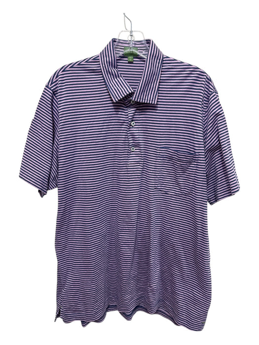 Sid Mashburn Size XL Purple & Blue Print Cotton Striped Polo Men's Short Sleeve Purple & Blue Print / XL
