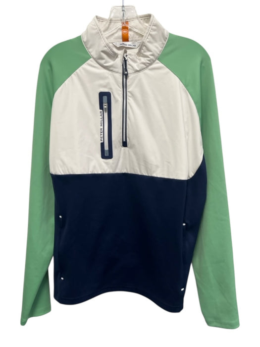 Peter Millar Size XL Navy & Green Synthetic Color Block Men's Long Sleeve Shirt Navy & Green / XL