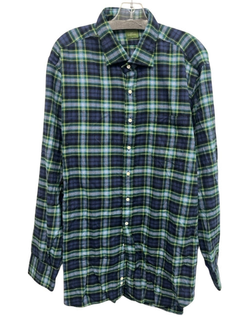 Sid Mashburn Size XL Blue & Green Cotton Blend Plaid Button Up Long Sleeve Shirt Blue & Green / XL