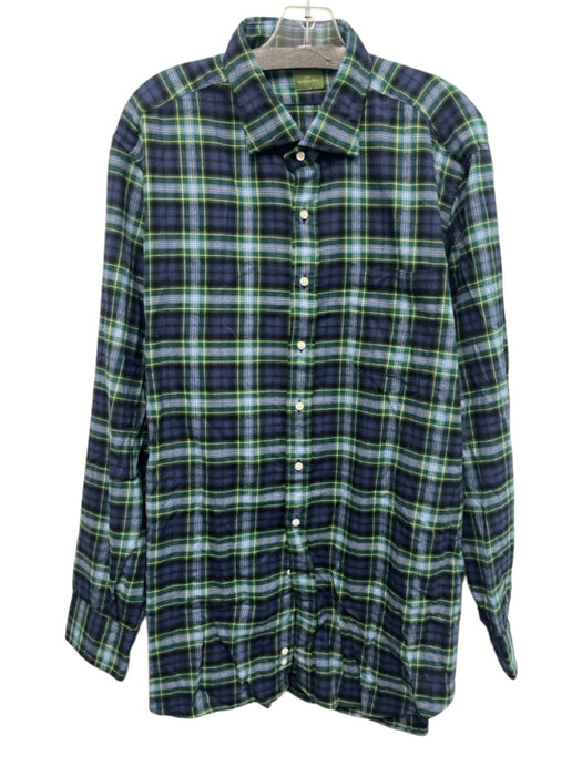 Sid Mashburn Size XL Blue & Green Cotton Blend Plaid Button Up Long Sleeve Shirt Blue & Green / XL