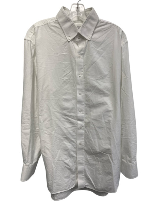 Ledbury Size 17.5 White Cotton Solid Button Up Oxford Men's Long Sleeve Shirt White / 17.5